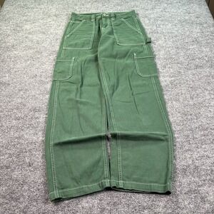 Garage Jeans Womens 0 28x31 Green Carpenter Mid Rise Baggy Denim Contrast Stitch